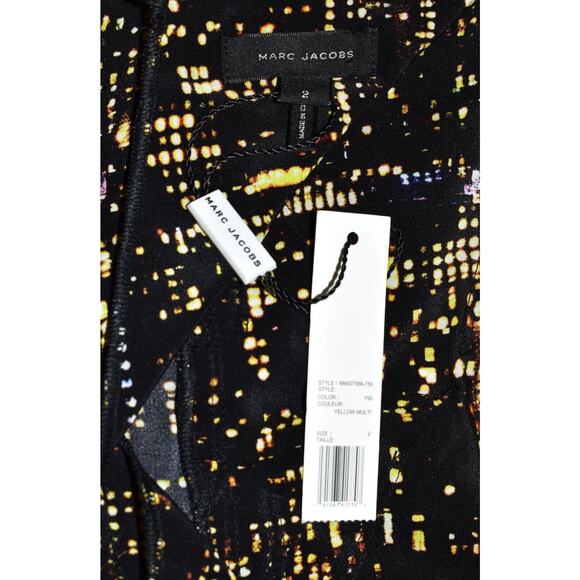 B0 NWT MARC JACOBS Yellow Multi Silk Bow Front & Tie Neck Back Blouse Top Size 2 - Picture 5 of 5